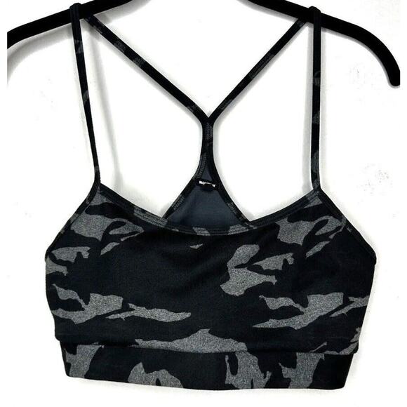 Monroe Black & Gray Camo Print Spaghetti Strap Scoop Racer T-back Sports Bra S - Picture 1 of 11